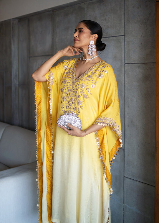 Alisha Pekha in our yellow ombré kaftaan